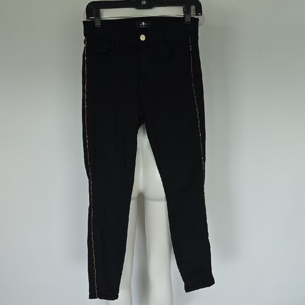 7 For All Mankind black ankle skinny jeans w/twisted chain piping-26